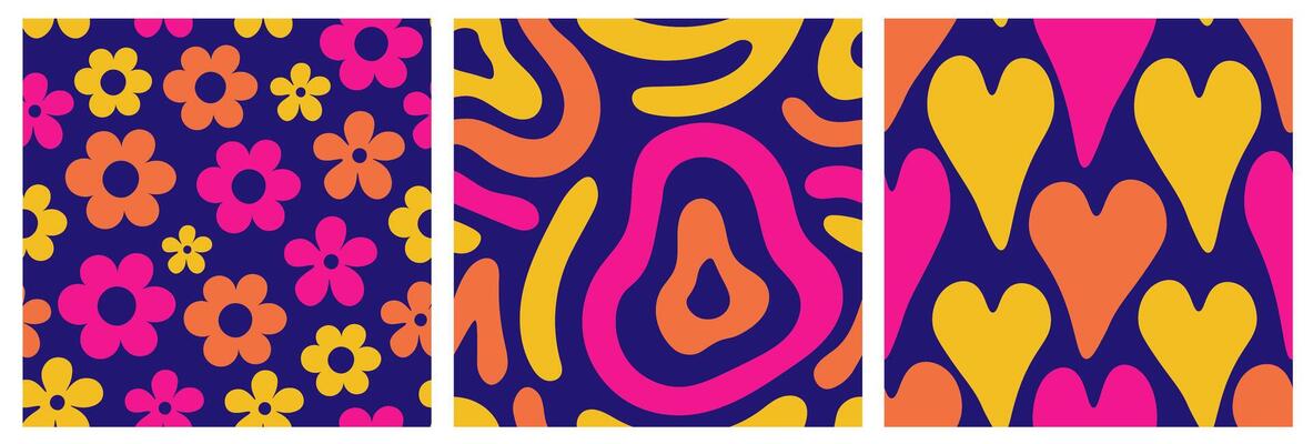 Vibrant Abstract Seamless Patterns Set 90s style