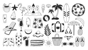 Summer Beach Doodle Elements Set vector