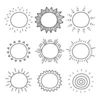 Sun outline icon set in doodle style vector