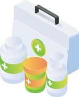 Bottle and bag pharmacy of isometric style vector