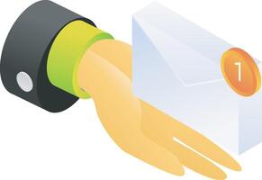 Hand holding envelope with notification vector