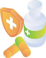 Capsule on bottle pharmacy of isometric style vector