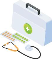 Medical equipment in a health bag vector