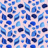Blue abstract artistic ocean shells seamless pattern. Colorful sea marine printing. hand drawn. Template for designs, notebook cover, wrapping paper, exotic wallpaper vector