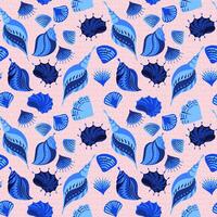 Blue abstract artistic ocean shells seamless pattern. Colorful sea marine printing. hand drawn. Template for designs, notebook cover, wrapping paper, exotic wallpaper vector