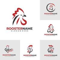 Set of Rooster logo template, Creative Rooster head logo design concepts vector