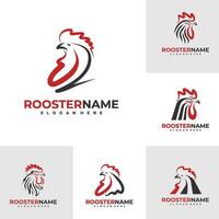 Set of Rooster logo template, Creative Rooster head logo design concepts vector