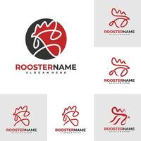 Set of Rooster logo template, Creative Rooster head logo design concepts vector