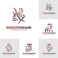 Set of Rooster logo template, Creative Rooster head logo design concepts vector