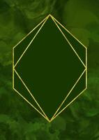 elegant emerald green watercolour background with gold diamond border vector