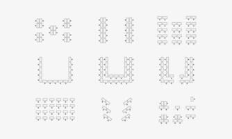 Set of table and seats plans. Furniture map for education, meeting, party, wedding. Illustration vector