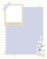 Elegant scrapbooking layout design with papers and herbal botanical embellishment, template reminder notes to do list. vector