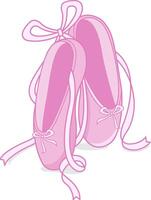 Girls pair of pink ballet pointe shoes. Ballet flats with ribbons. Ballerina toe shoes for dancing ballet performance. vector