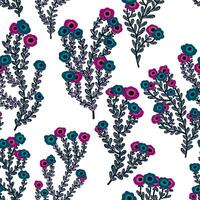 a pattern with blue and purple flowers on a white background vector