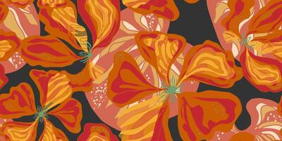 a pattern with orange and black flowers vector