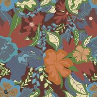 a colorful floral pattern with leaves and flowers vector