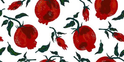 a pattern with red tomatoes and leaves vector