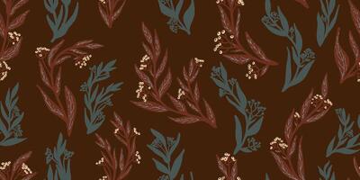 a brown and blue floral pattern on a dark background vector