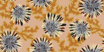 a pattern with flowers and leaves on a tan background vector