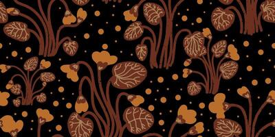 a pattern with brown and orange flowers on a black background vector