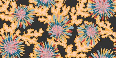 a colorful pattern with flowers on black vector