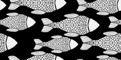 a black and white fish pattern on a black background vector