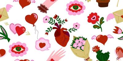 a pattern of hearts, flowers and hearts vector