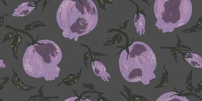 a pattern with purple flowers and leaves vector