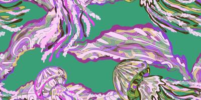 Wavy Jellyfish Colorful Tropical Sea Animals. seamless overlapping pattern. vector