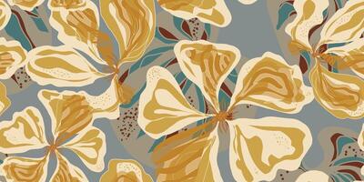 a pattern with yellow and brown flowers on a gray background vector