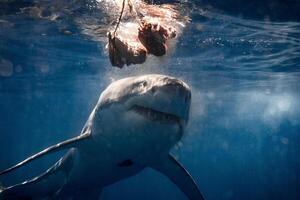 great white shark dangerous attacking risk concept, underwater creature photo