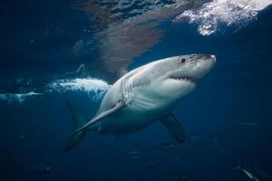 great white shark dangerous attacking risk concept, underwater creature photo