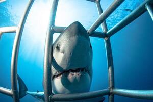 great white shark dangerous attacking risk concept, underwater creature photo