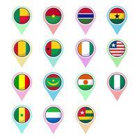 West african countries flags. Flat circle element design, travel symbols, landmark symbols, geography and map flags emblem. vector