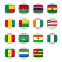 West african countries flags. Flat square element design, travel symbols, landmark symbols, geography and map flags emblem. vector