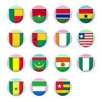 West african countries flags. Flat shield element design, travel symbols, landmark symbols, geography and map flags emblem. vector
