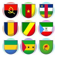 sur africano países banderas plano dibujos animados elemento diseño, viaje símbolos, punto de referencia símbolos, geografía y mapa banderas emblema. vector