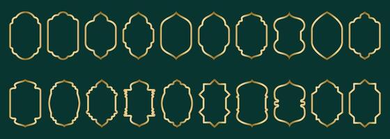 Gold arch frame shape Islamic door or window, geometric pattern, silhouette Arabic arch. Luxury set in oriental style. Frames in Arabic Muslim design for Ramadan Kareem. illustration vector