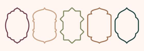 Shape Islamic door and window silhouette Arabic arch. Collection of patterns in oriental style. Frames in Arabic Muslim design for Ramadan Kareem. mosque gate stroke isolated on white vector