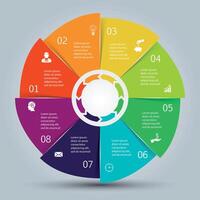 circulo elementos para infografía. modelo para ciclismo diagrama, grafico, presentación y redondo cuadro. negocio concepto con 8 opciones, partes, pasos o procesos. vector