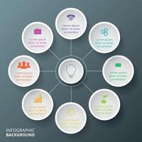 circulo elementos para infografía. modelo para ciclismo diagrama, grafico, presentación y redondo cuadro. negocio concepto con 8 opciones, partes, pasos o procesos. vector