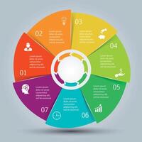 circulo elementos para infografía. modelo para ciclismo diagrama, grafico, presentación y redondo cuadro. negocio concepto con 7 7 opciones, partes, pasos o procesos. vector