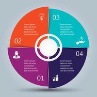 circulo elementos para infografía. modelo para ciclismo diagrama, grafico, presentación y redondo cuadro. negocio concepto con 4 4 opciones, partes, pasos o procesos. vector