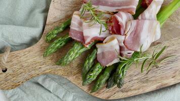 Asparagus and bacon ready for cooking video