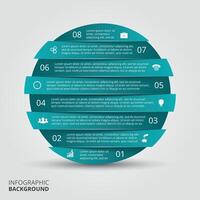 resumen infografía. modelo para diagrama, grafico, presentación y redondo cuadro. negocio concepto con 8 opciones, partes, pasos o procesos vector