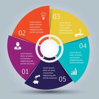 Circle elements for infographic. Template for cycling diagram, graph, presentation and round chart. Business concept with 5 options, parts, steps or processes. vector