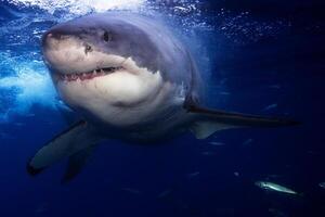 great white shark dangerous attacking risk concept, underwater creature photo