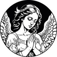 angel praying outline black and white outline silhouette illustration vector