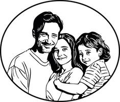 contento familia abrazando contorno negro y blanco silueta vector