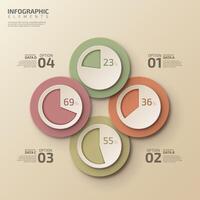 Business infographic template featuring four circular steps or options and Circular percentage for infographics. Chart, graph, and diagram with 4 steps, options, and parts. vector